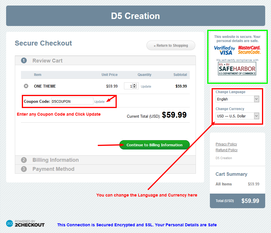 2checkout paymet for D5 Creation