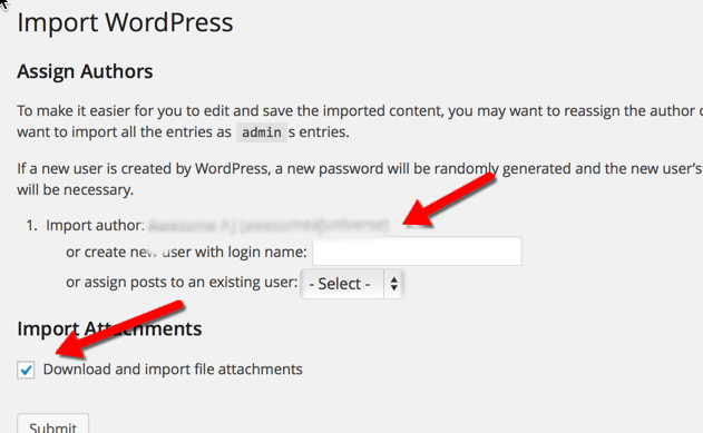 Import WordPress, Assign Author