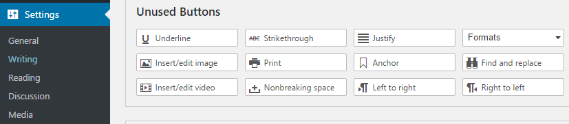 WordPress Editor Unused Buttons