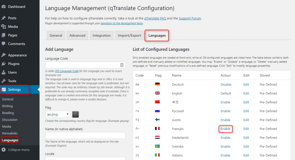 qTranslate Configuration 